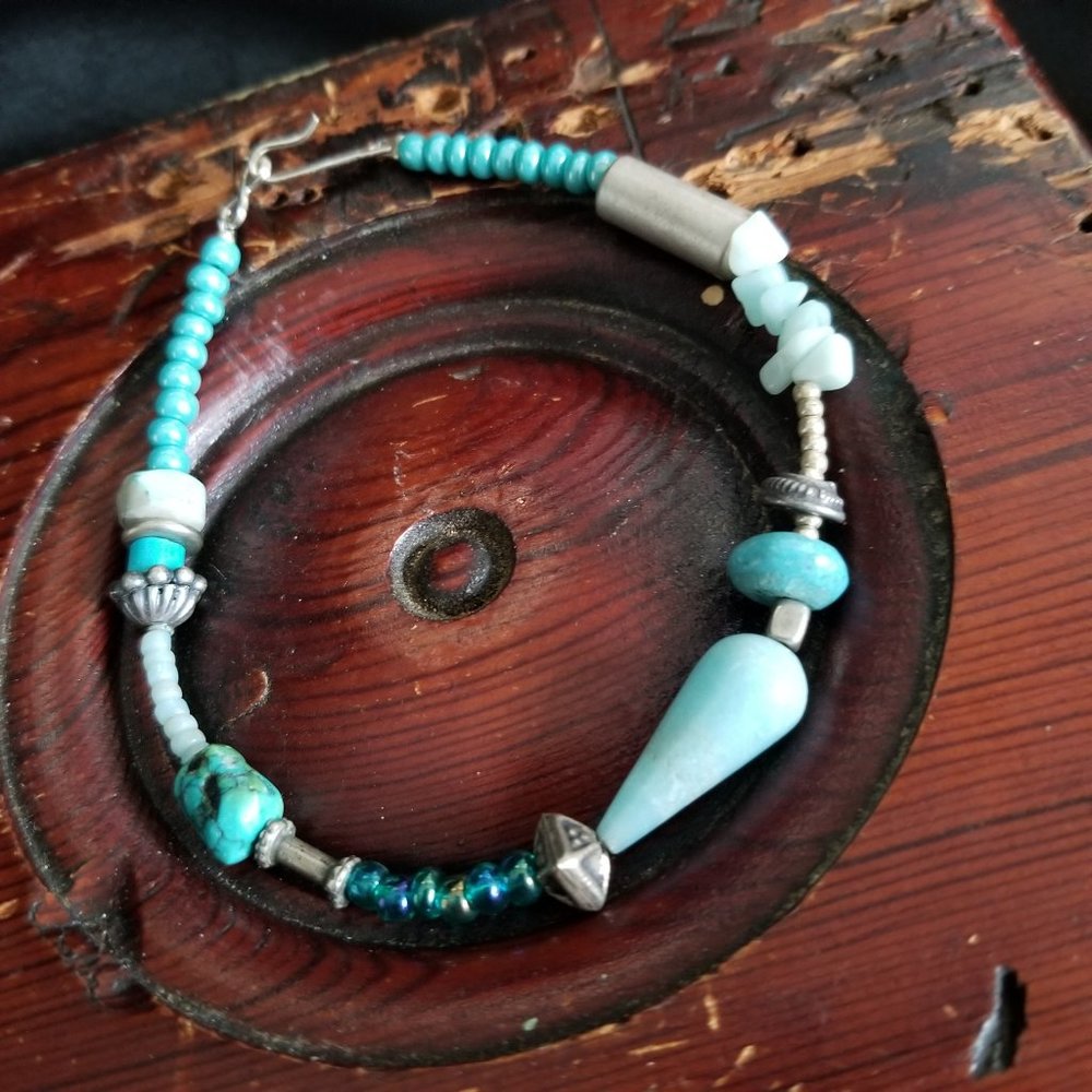 Handmade Turquoise Beaded Anklet Bracelet 8"